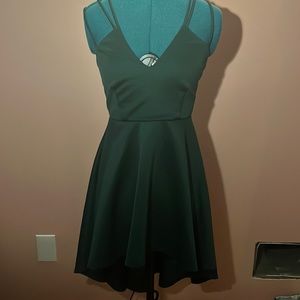 Green satin triple strap dress